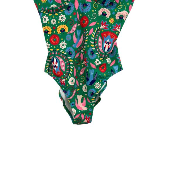 Boden Stripe Trim Swimsuit One Piece Decorative Garden Floral Green Size US 8 - Picture 5 of 11